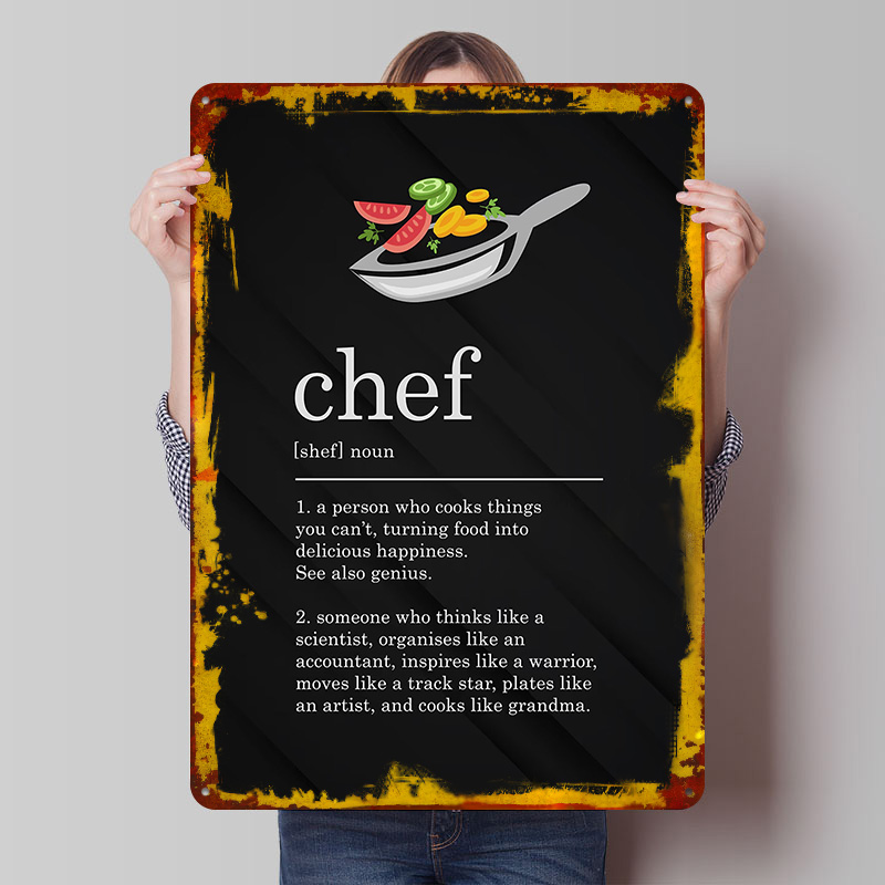 Home Cooking Definition - โปสเตอร์โลหะลายเชฟตลกๆ สไตล์วินเทจ ตกแต่งผนังบ้าน ของตกแต่งบ้านสำหรับผู้ชาย