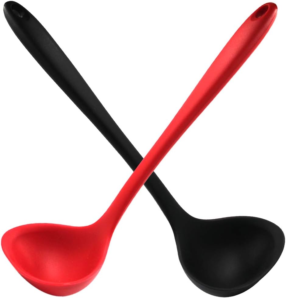 Home Cooking Meals - ทัพพีซิลิโคนช้อนซุป Nonstick ทนความร้อนขนาดใหญ่ทัพพีซุปพร้อมที่จับยาวสําหรับทําอาหารในครัวที่บ้าน