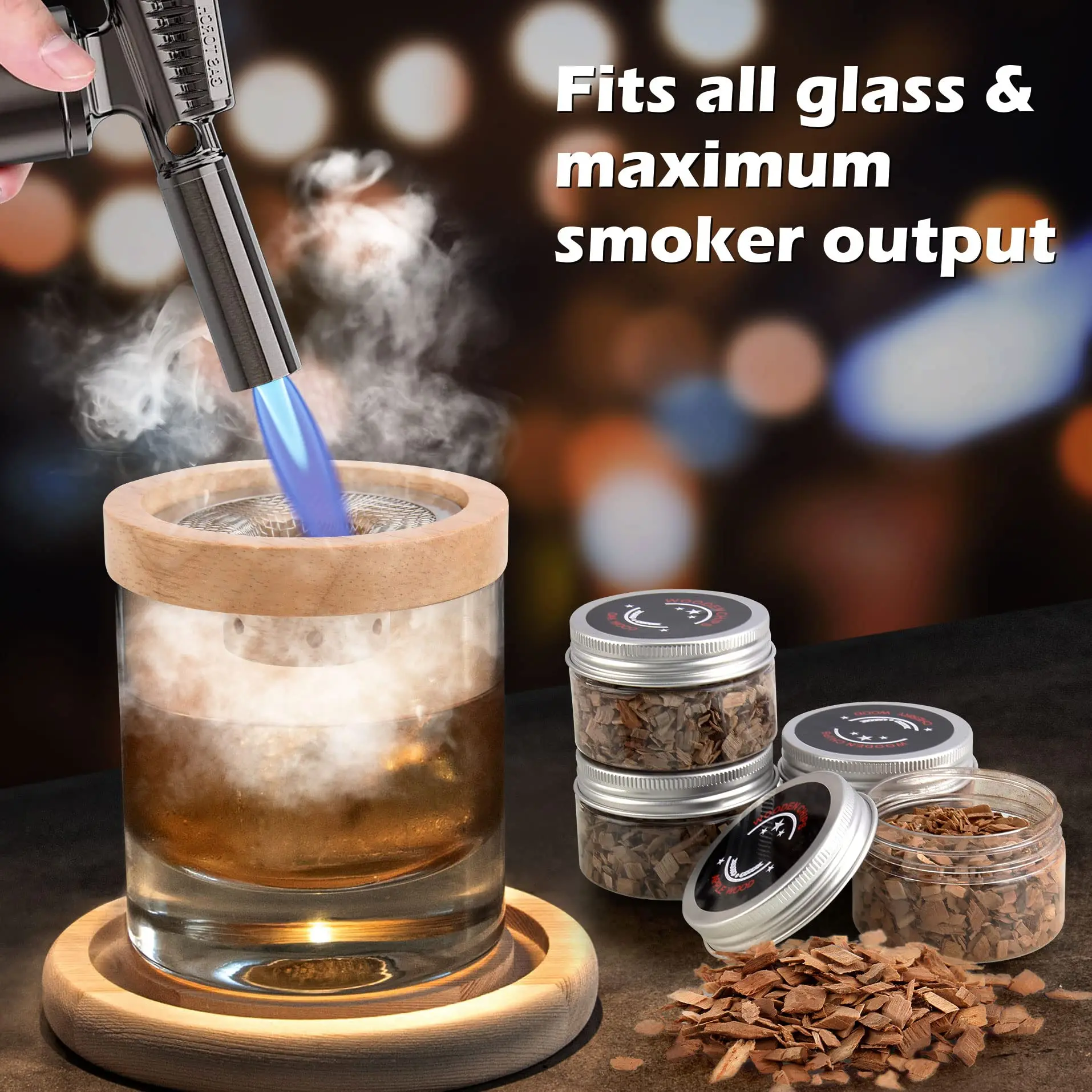 Smoker Box Wood Chip - ค็อกเทลสูบบุหรี่ชุดบาร์ไม้รมควันไม้ Hood วิสกี้สูบบุหรี่ไม้ชิปกล่องค็อกเทล Infuser ชุดอุปกรณ์ครัว